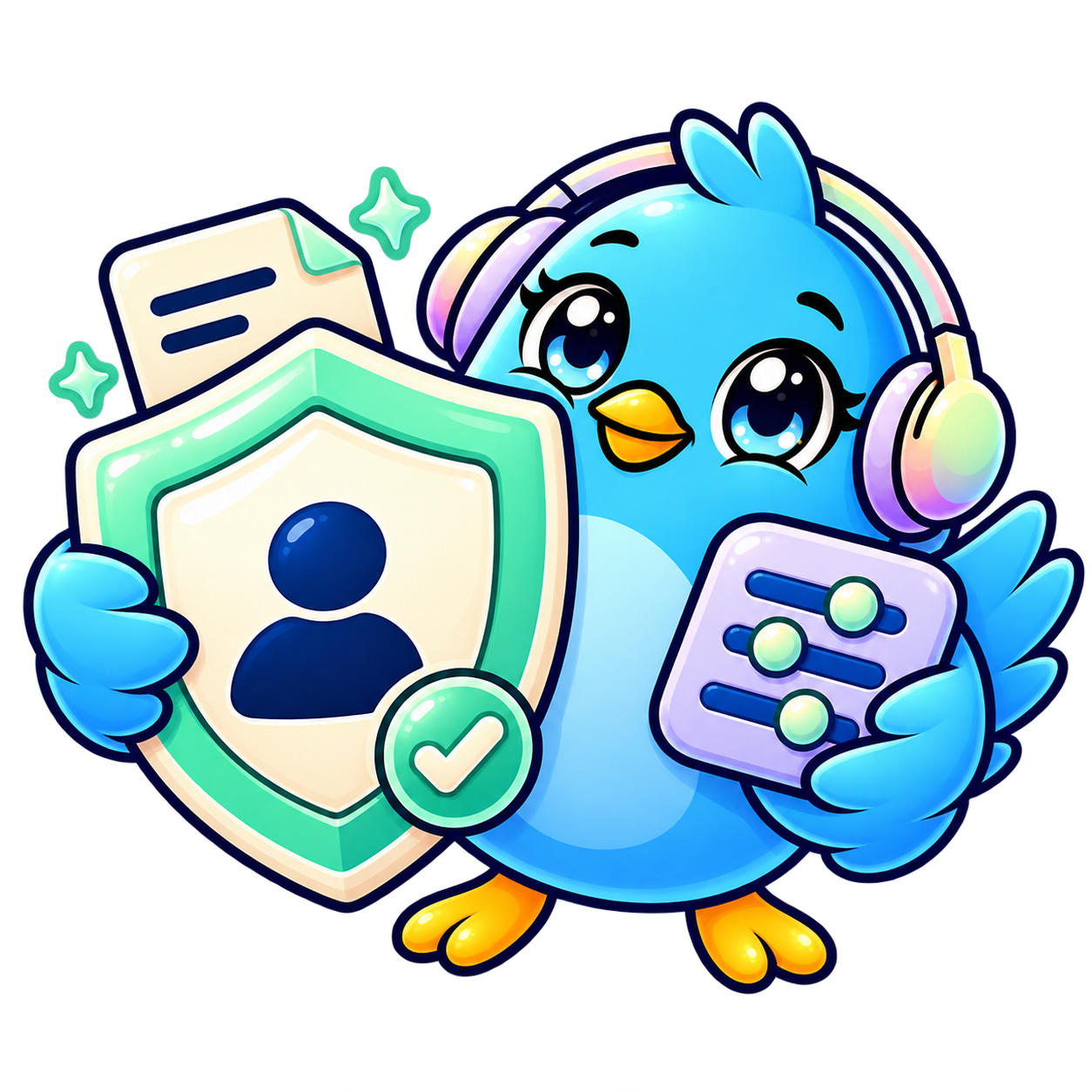 PikuZen bird holding a privacy shield and settings