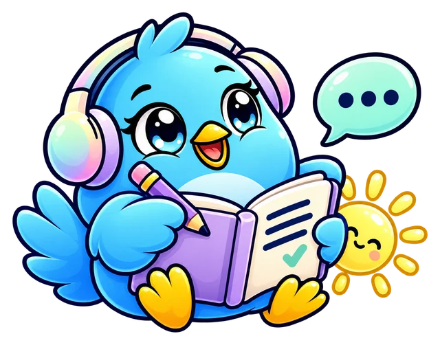 PikuZen bird writing in a notebook, a daily-use companion