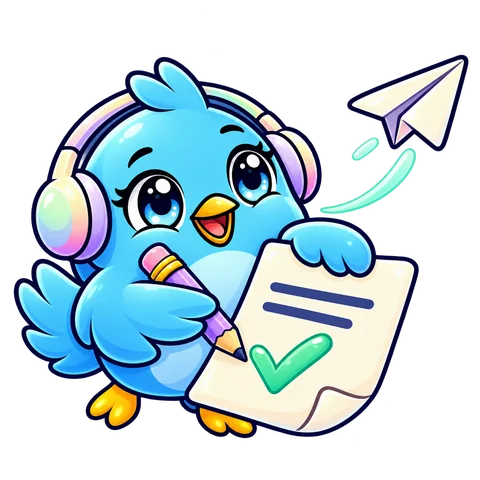 PikuZen bird reviewing a draft and sending it off
